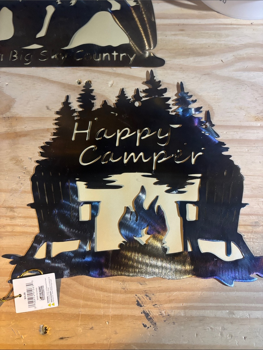 Happy Camper Metal Wall Art - Black
